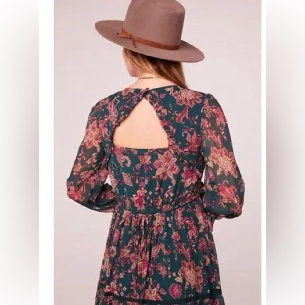 NWT Band of the Free BOG Dress Small Run the World Pine Berry Boho Floral Flowy - Picture 3 of 9